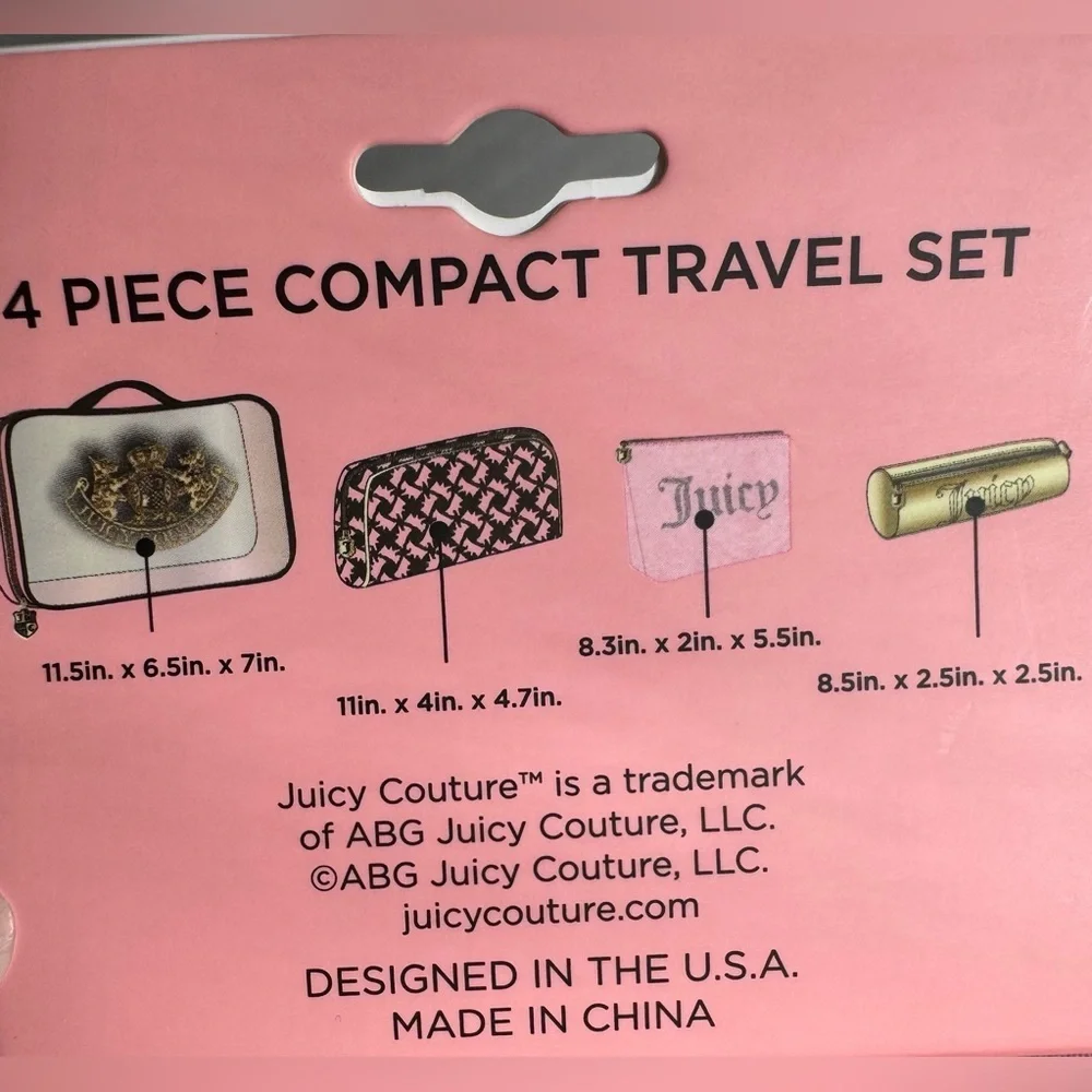 Juicy Couture Pink and Gold Compact travel Set cosmetic bags 4 count